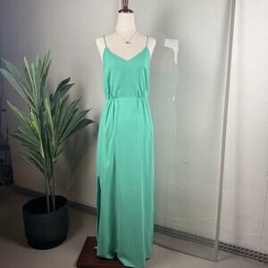 J.Crew Women's Green Spaghetti Strap Maxi Summer Dress Side Slit V-neck Size 0